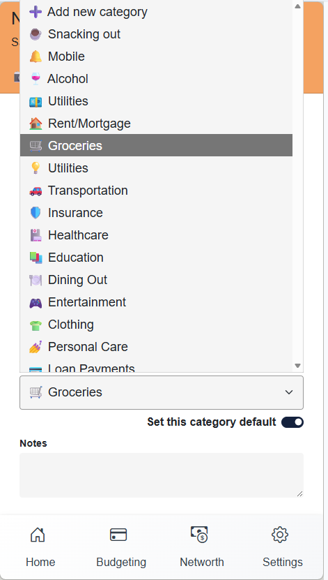 ZUPITR recurring expense screen